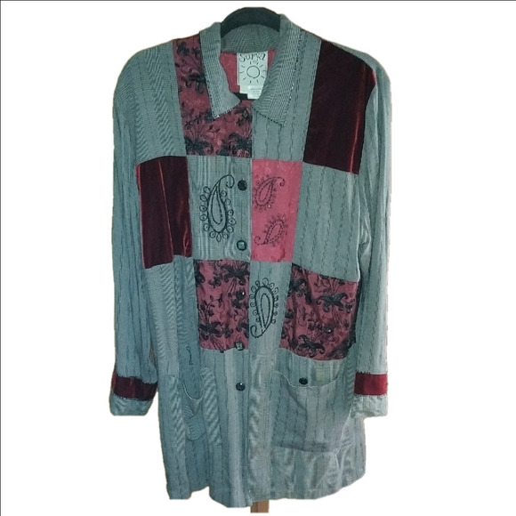 Surya - Gray and Red Patchwork Blazer - Exotic buttons - Picture 1 of 5